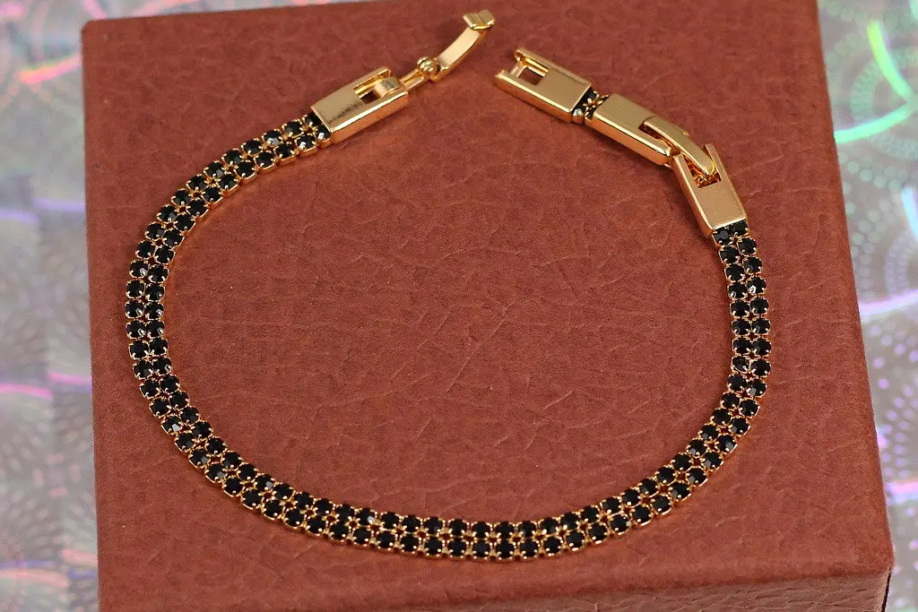 Браслет Xuping Jewelry дві доріжки із чорних фіанітів 19 см 4 мм золотистий