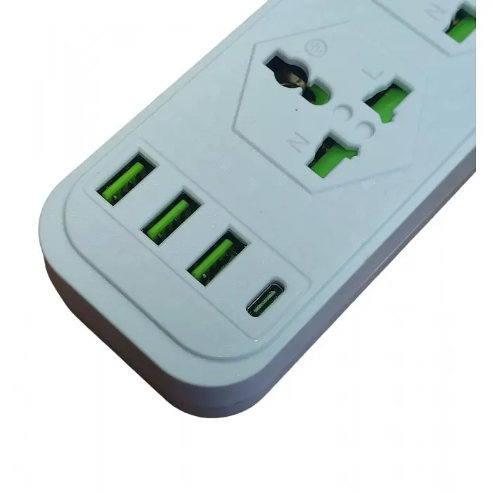 Мережевий подовжувач білий фільтр на 4 розетки та 3 USB 3,4A та 1 Type-C Power Socket J02 - фото 3