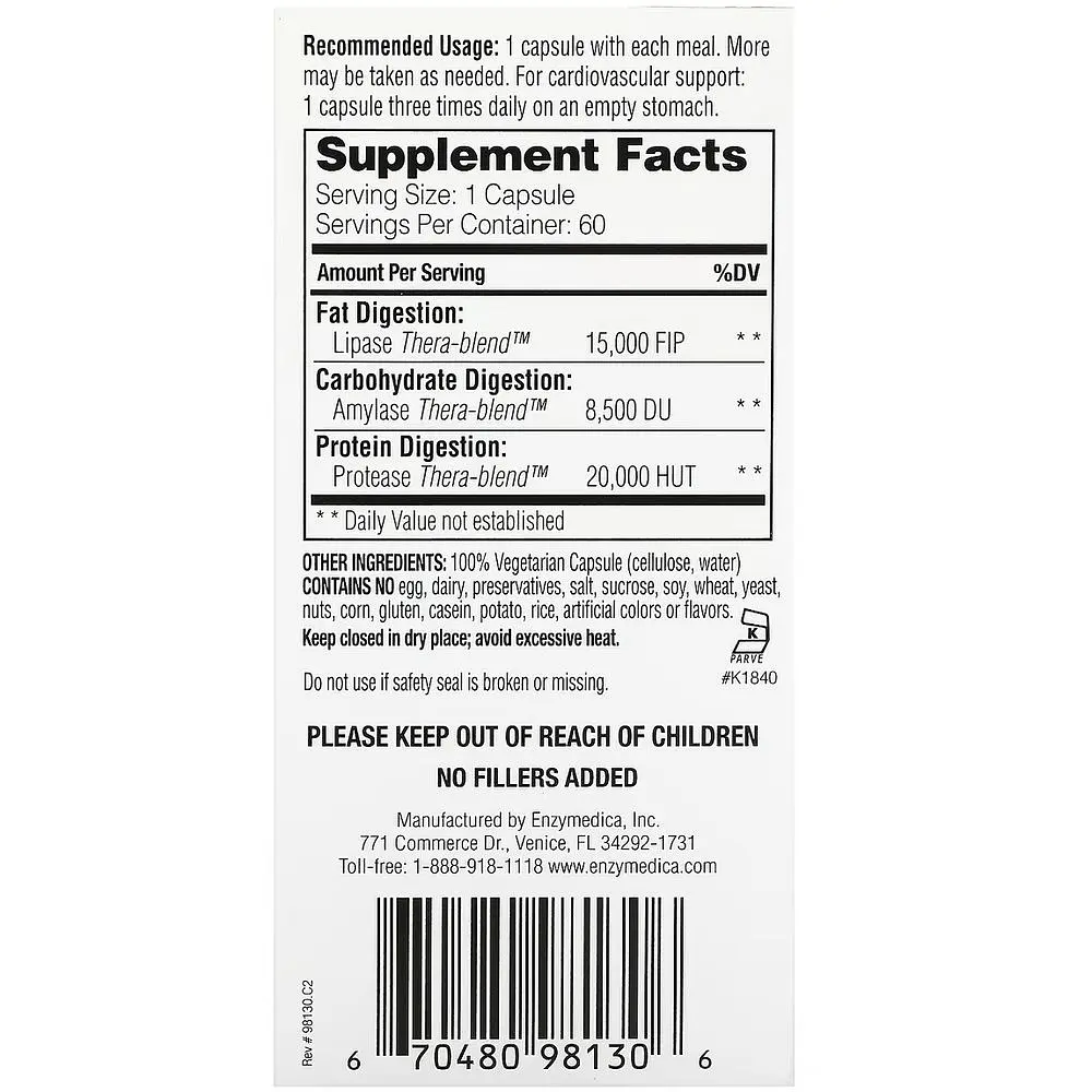 Ферменти для засвоєння жирів Enzymedica Lypo Gold For Fat Digestion 60 капсул - фото 3