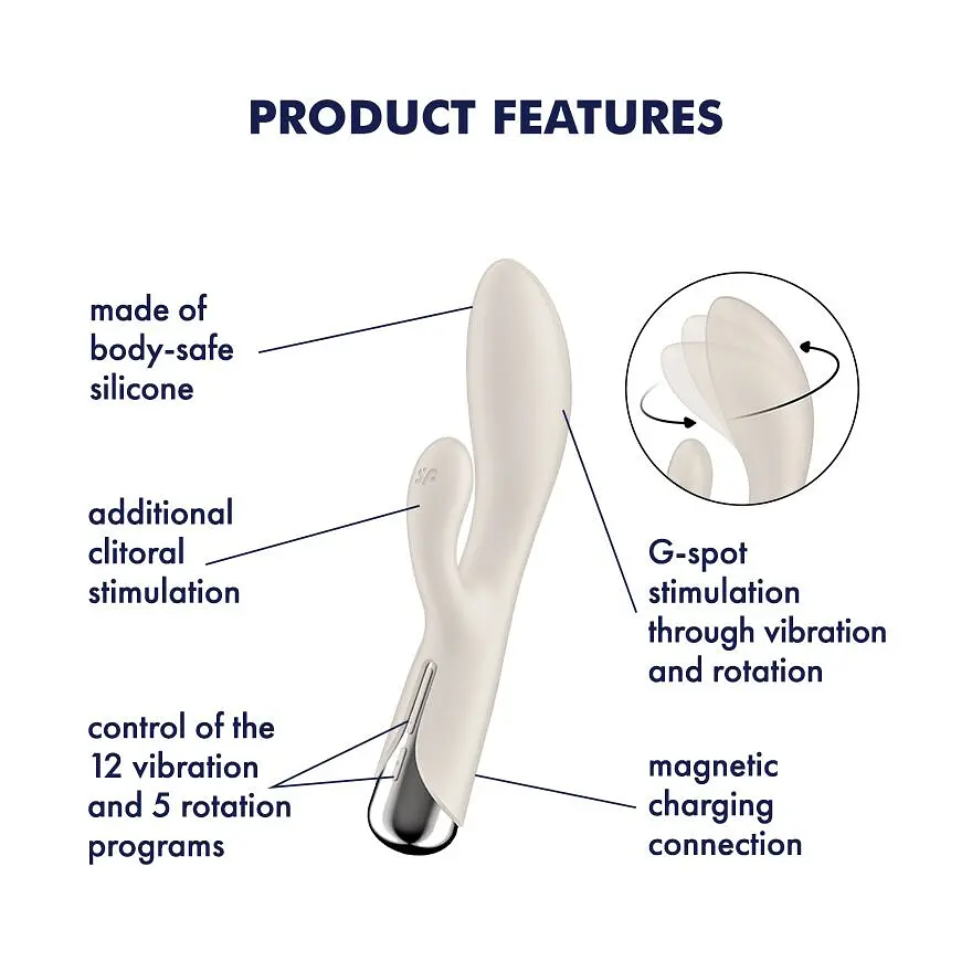 Вібратор-кролик з ротацією Satisfyer Spinning Rabbit 1 Beige, 3 мотори - фото 7