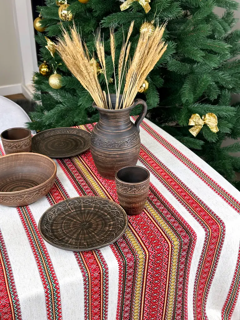 Льняная скатерть рождественскя с украинским орнаментом "Грация" - 400х150 см - фото 10