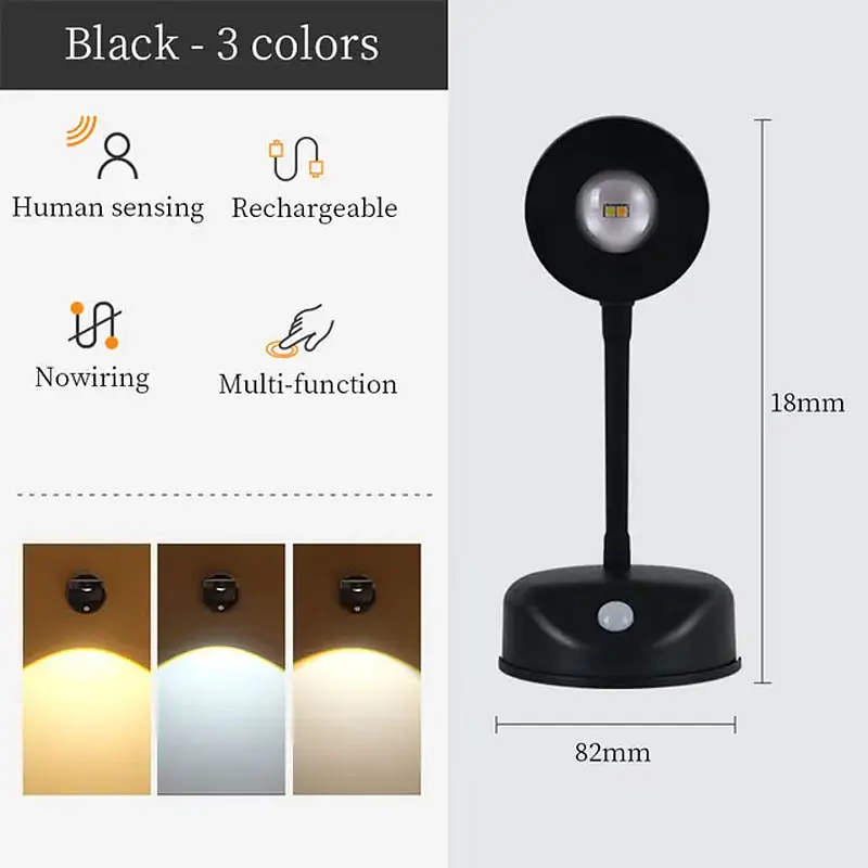 Настільна лампа LED з датчиком руху 3 colour light MZ-L2201 Black - фото 2