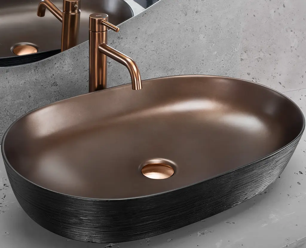 Умивальник Rea Cleo накладний 60.5x41 см black brushed copper REA-U6383 - фото 2