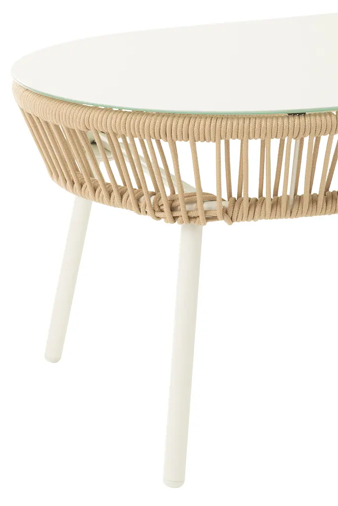 Кавовий стіл для вуличної зони J-line овальний із ротанга зі скляною стільницею (52254) - фото 3