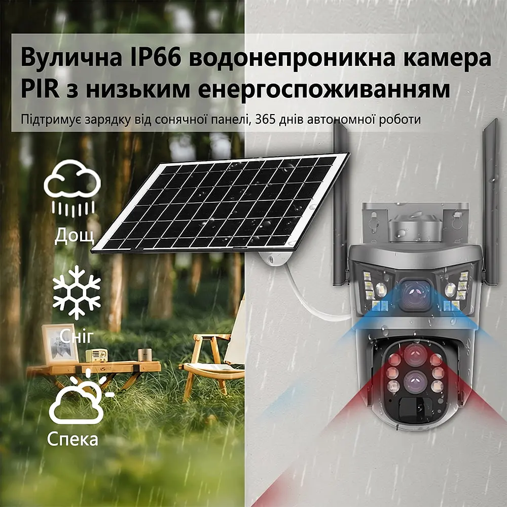 IP PTZ-відеокамера автономна з 4G та сонячною панеллю 3Mp+3Mp Light Vision VLC-9530IG10Z/2C3S (Solar) f=4+8mm, на акумуляторних батареях (75-00359) - фото 5