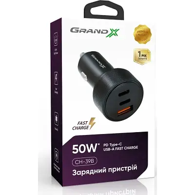 Зарядний пристрій Grand-X CH-39B 50W 1xUSB + 2xUSB-C PD + QC3.0 AFC FCP SCP VOOC Black (CH-39B) - фото 4