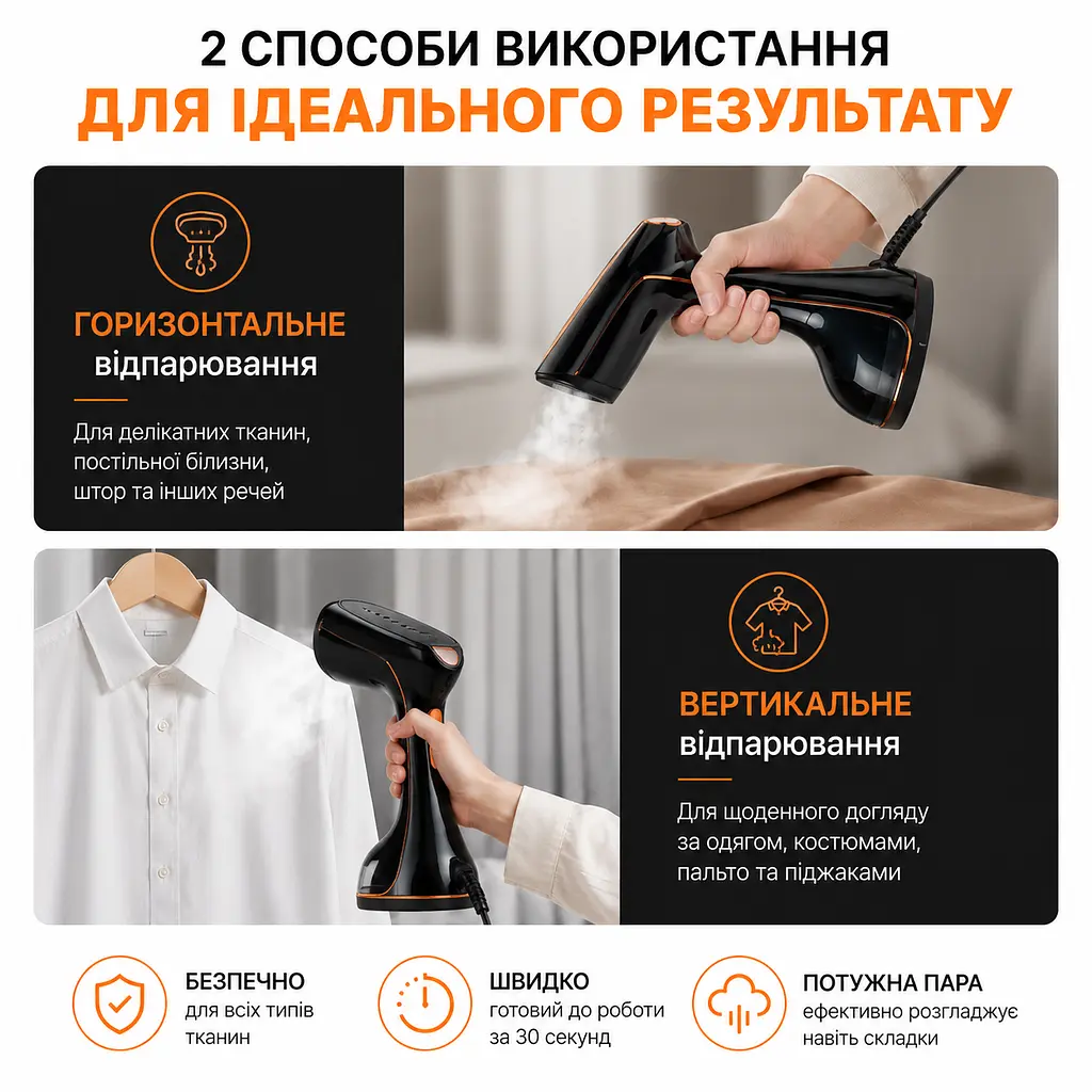 Потужний компактний ручний відпарювач для одягу 2000Вт — 3 Режима - фото 5