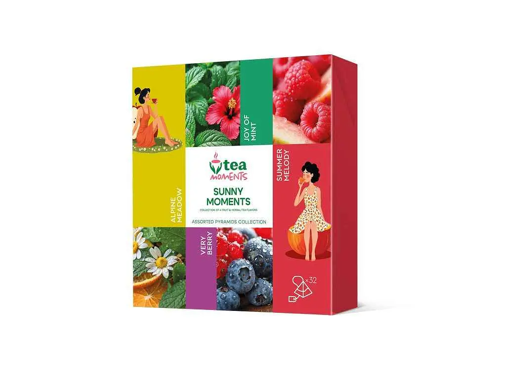 Чай пакетований фруктовий та трав'яний Tea Moments асорті Sunny Moments 54,4г (4 смаки x 8 пірамідок) NEW 32 пакетиків