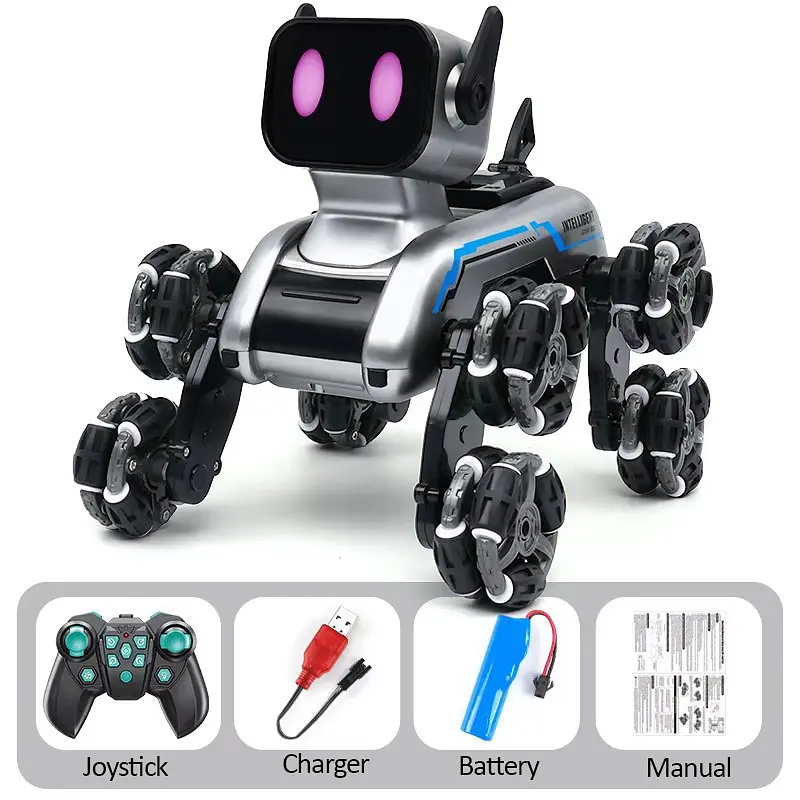 Радіокерований робот-пес Stunt Robot Dog · Механічний собака - робот на колесах з вбудованим динаміком та LED підсвіткою - фото 5