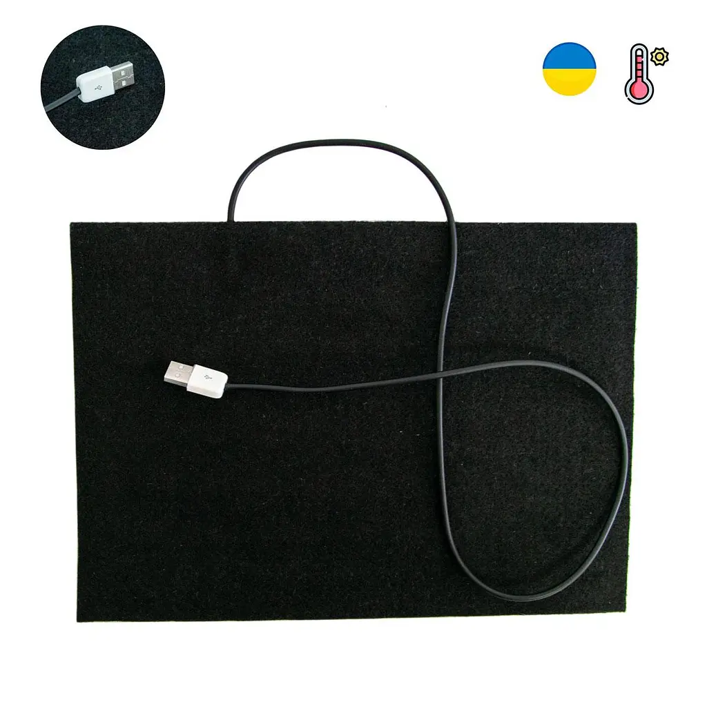 Електрична грілка 30×21 см, войлочна, чорна, живлення від USB 8W - фото 2