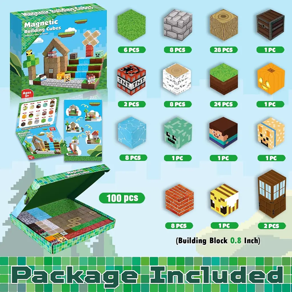Магнітний конструктор Minecraft 100 шт по грі Майнкрафт Будиночок у водоспаду Mk001060 - фото 3