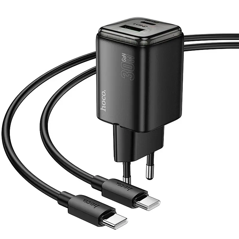 МЗП Hoco N53 Monsoon PD30W+QC3.0 (1USB-A/1C) + кабель Type-C to Type-C Black - фото 2