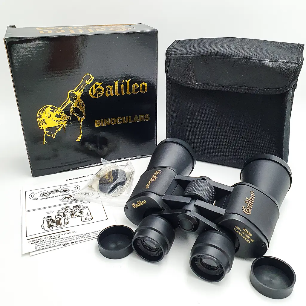 Бінокль гумовий з чохлом 20 крат оптика для спостереження 20x50 Galileo чорний - фото 2