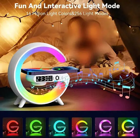 Світильник із бездротовою зарядкою телефону G63 LED Wireless Charging Speaker колонка нічник RGB-підсвічування - фото 4