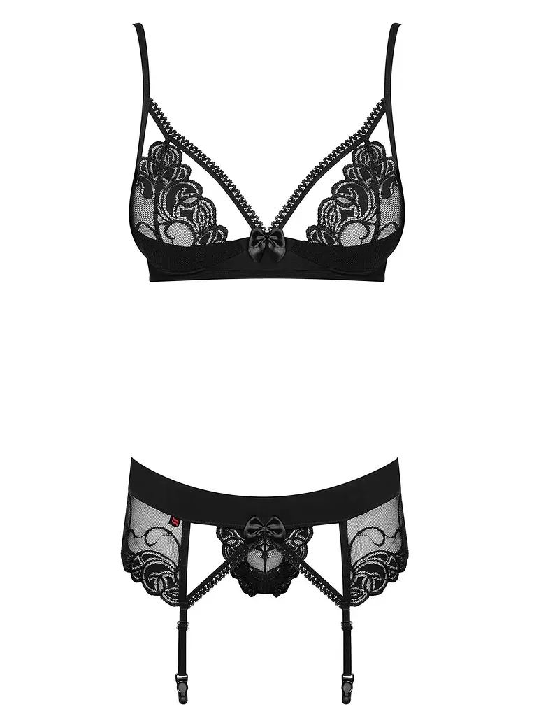 Кружевной эротический комплект Obsessive Wonderia L/XL черный - фото 6