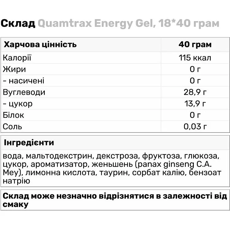 Енергетичний гель Quamtrax Energy Gel кола 18 шт. х 40 г - фото 2
