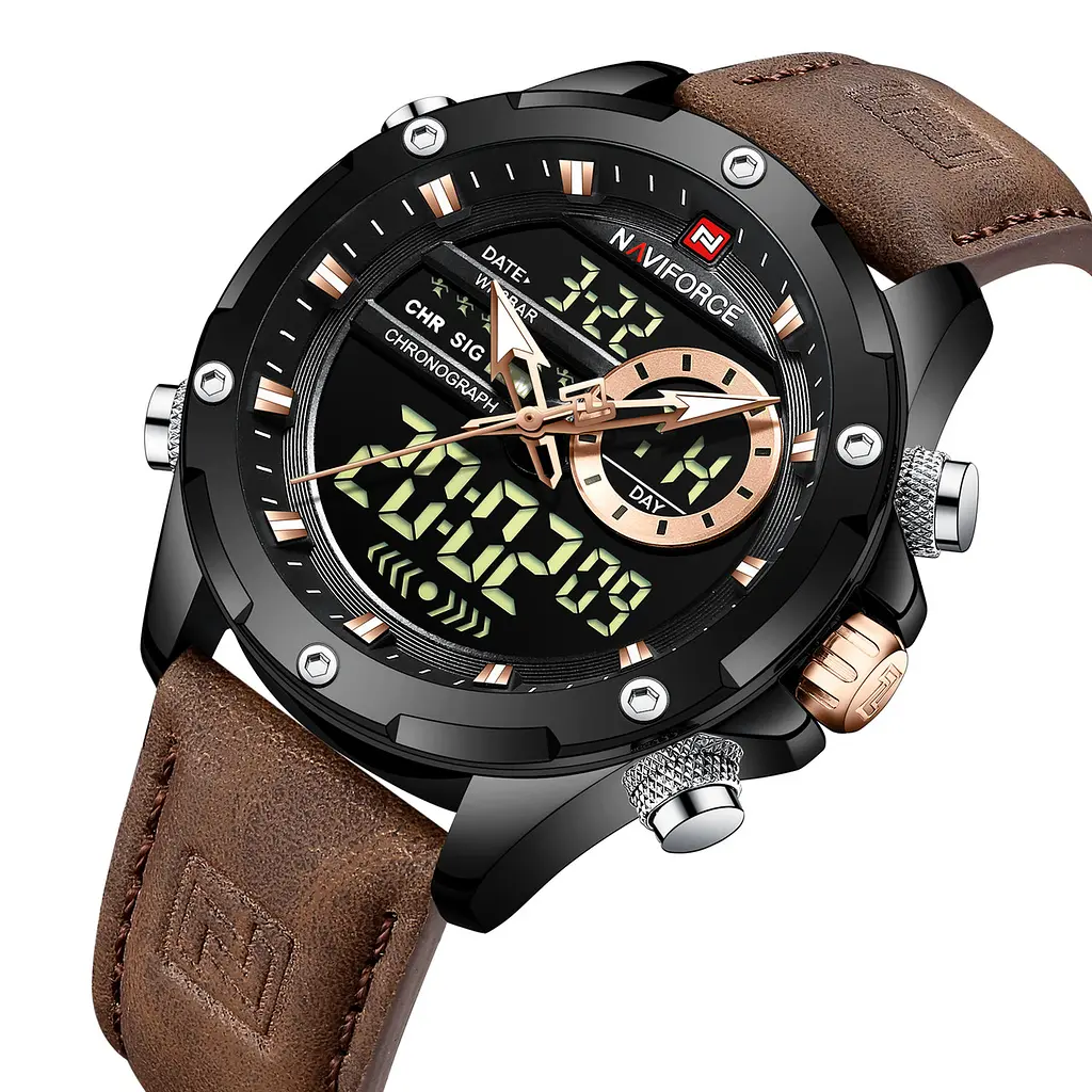 Наручний годинник чоловічий Naviforce Pride NF9208 Black-Black-Dark Brown, NF9208 B/B/D. BN (15226) - фото 2