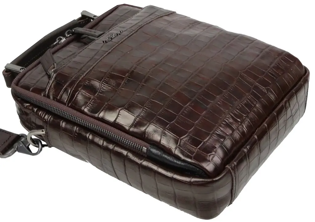 Шкіряна чоловіча сумка Mykhail Ikhtyar 20х25х7 см Коричневий (45033 croco brown) - фото 6