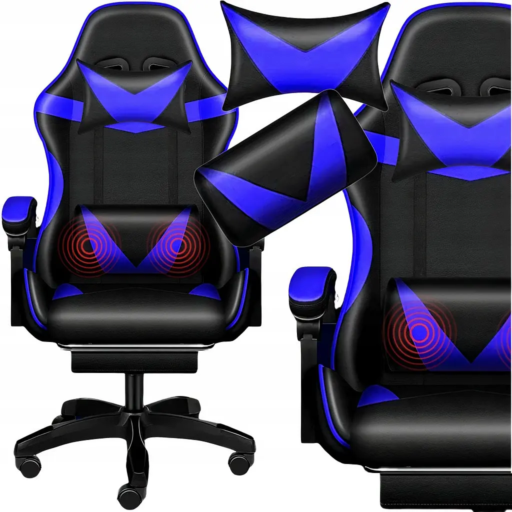 Кресло геймерское PLAYER с подставкой для ног и массажем Blue/Black (100002) - фото 2