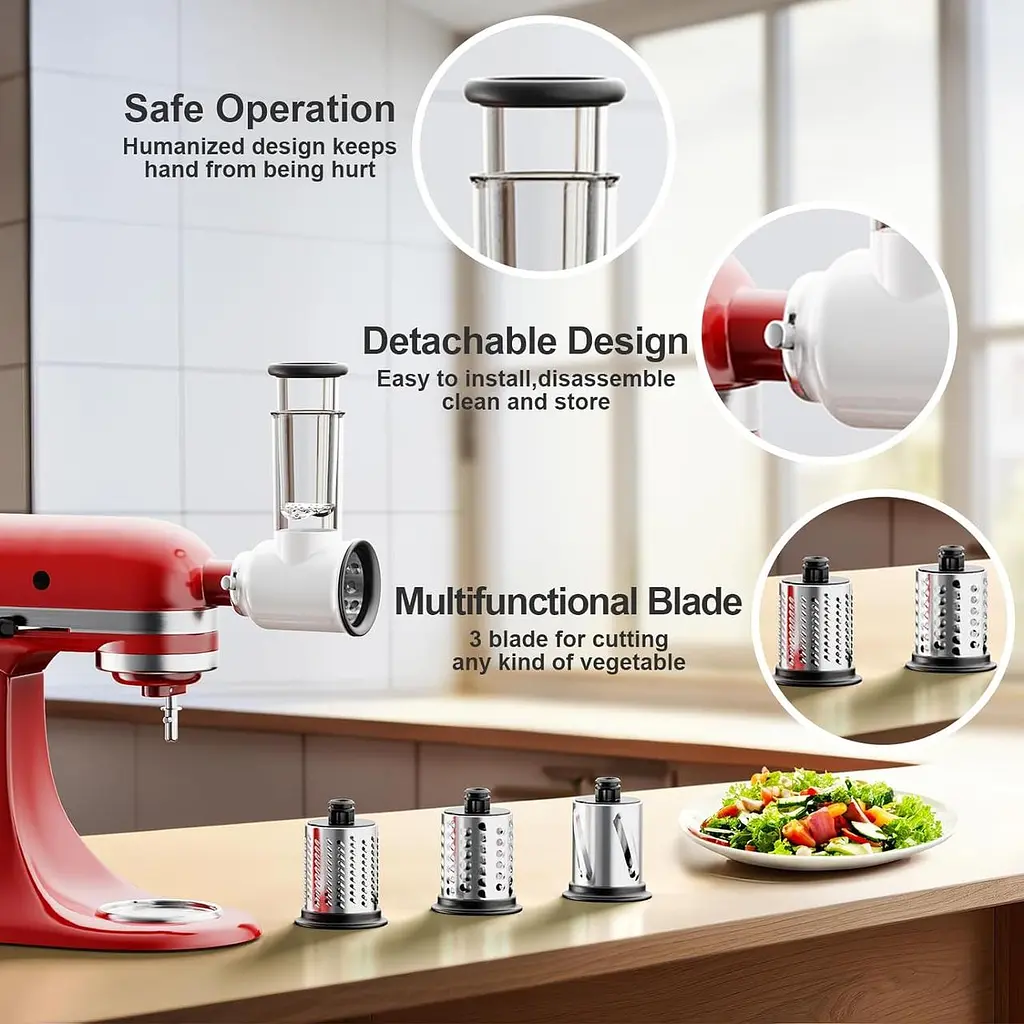 Насадка-подрібнювач-ломтерізка для міксера Kitchenaid, насадки-подрібнювачі Cofun для міксера Kitchenaid, насадка-терка для сиру - фото 3
