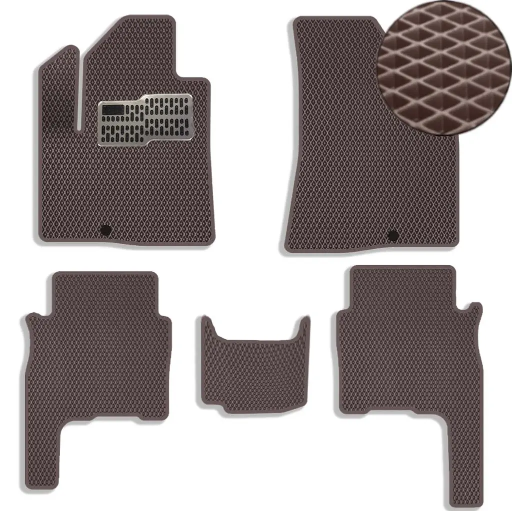 Килимки в салон EVA для Hyundai Santa Fe 2006-2010 (Доресталінг) з підп'ятником Коричневі-Коричневий кант 5 шт