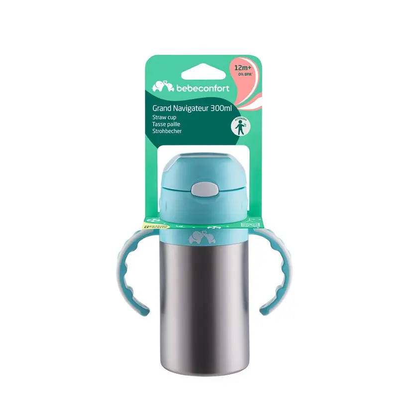 Чашка-непроливайка Bebe Confort Navigateur Isotherm Straw Cup, сіра з блакитним, 300 мл (3105201130) - фото 4