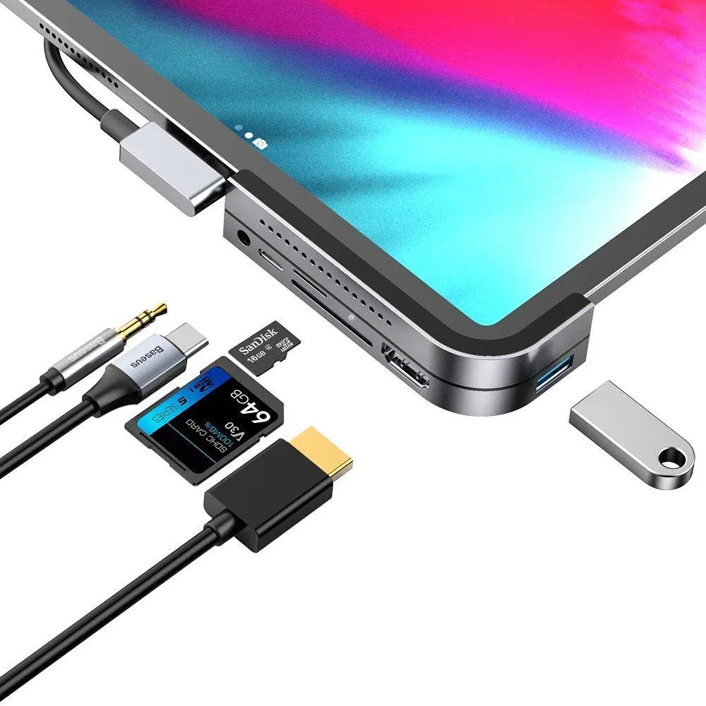 Мультипортовий адаптер USB Хаб Baseus Bend Angle No.7 Multifunctional Type-C Converter CAHUB-WJ0G Dark Grey - фото 5