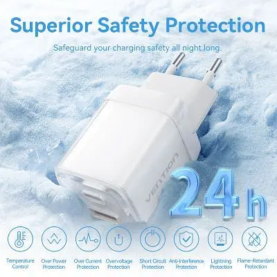 Зарядний пристрій Vention 1xUSB-C PD70W + 1xUSB QC3.0 22.5W GaN transparent gray (FCGH0-EU) - фото 9