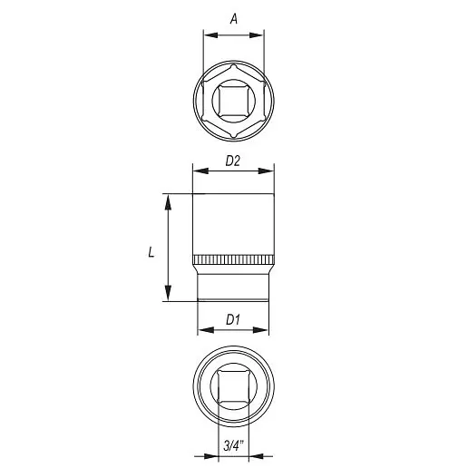 Головка торцевая 6-гранная Yato квадрат 3/4" М=35 мм L=60 мм (YT-1315) - фото 2
