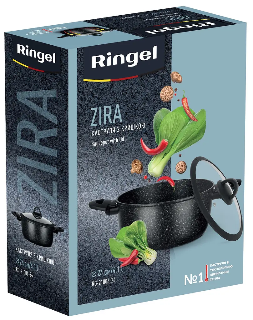 Кастрюля RINGEL Zira (4.1 л) 24 см низкая широкая с крышкой - фото 4