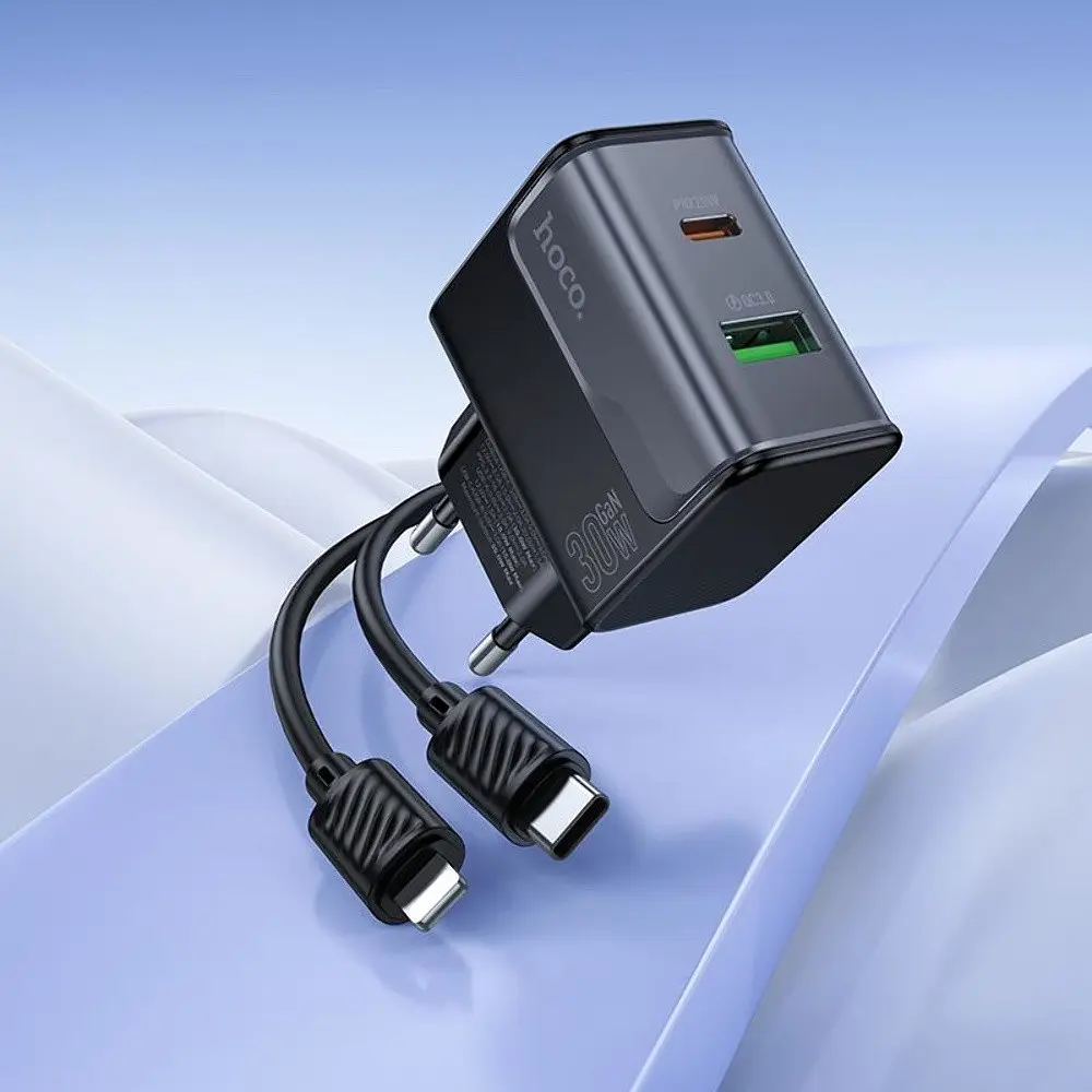Зарядное устройство Hoco CS73A USB/ Type-C PD 30W QC midnight черный + кабель Type-C to Lightning - фото 2