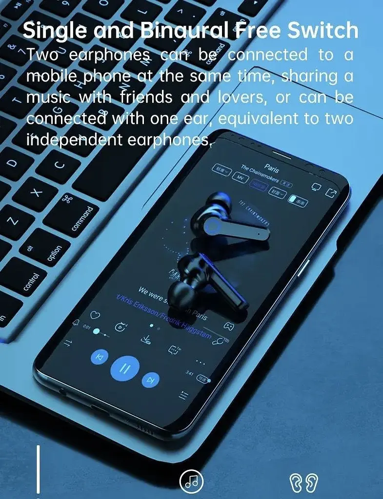 Бездротові Bluetooth 5.1 стерео навушники з боксом для заряджання вбудованим ліхтарем LED дисплей з індикатором заряду UKC TWS M19 - фото 8
