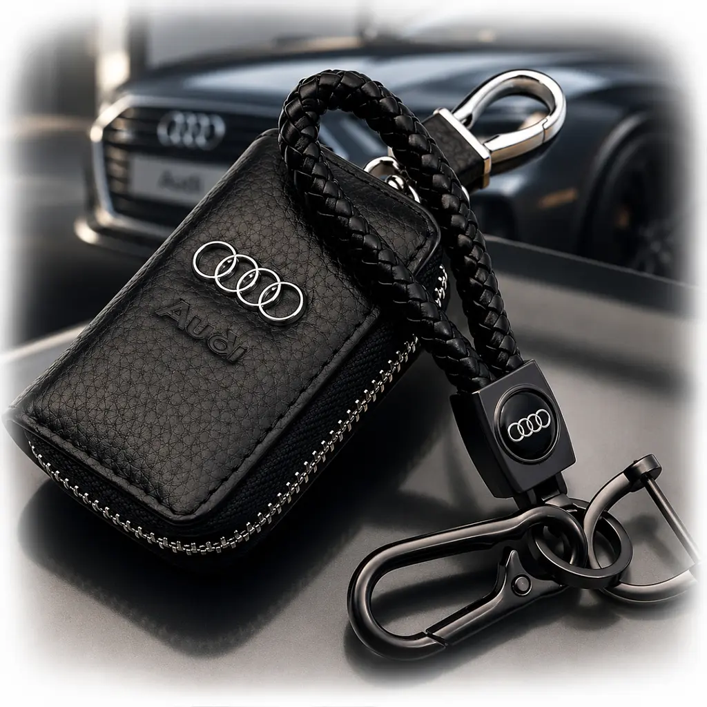 Набір автолюбителя №5 для Audi / брелок з карабіном і гаманець для автоключів з логотипом / тиснена шкіра