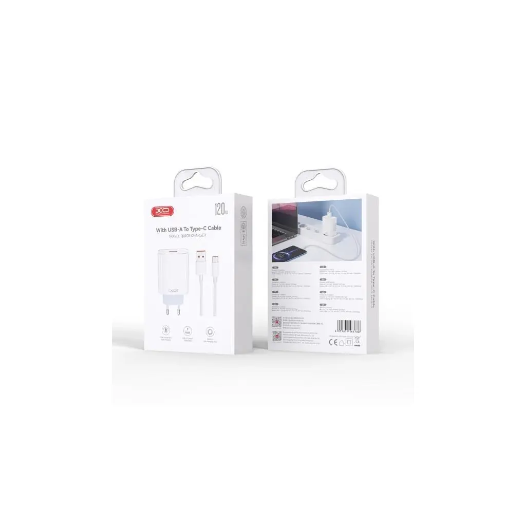 Зарядний пристрій XO USB 120 Вт + кабель USB-A — USB-C білий (XO-L128U) - фото 5