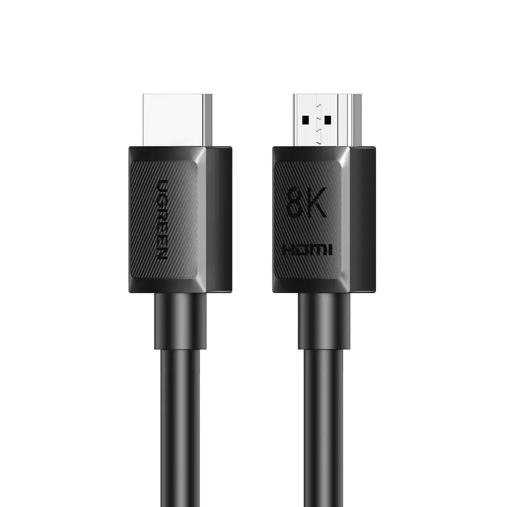 Аудіовідеокабель UGREEN HD175 2 м HDMI 2.1 штекер на штекер 8K 60 Гц 4K 120 Гц 48 Гбіт/с eARC динамічний HDR VRR QMS ALLM QFT сумісний із версіями 2.0/1.4 підтримка 3D екранування фольгою та алюмінієво-магнієвим обплетенням чорний зі сріблястими роз’ємами (45432)