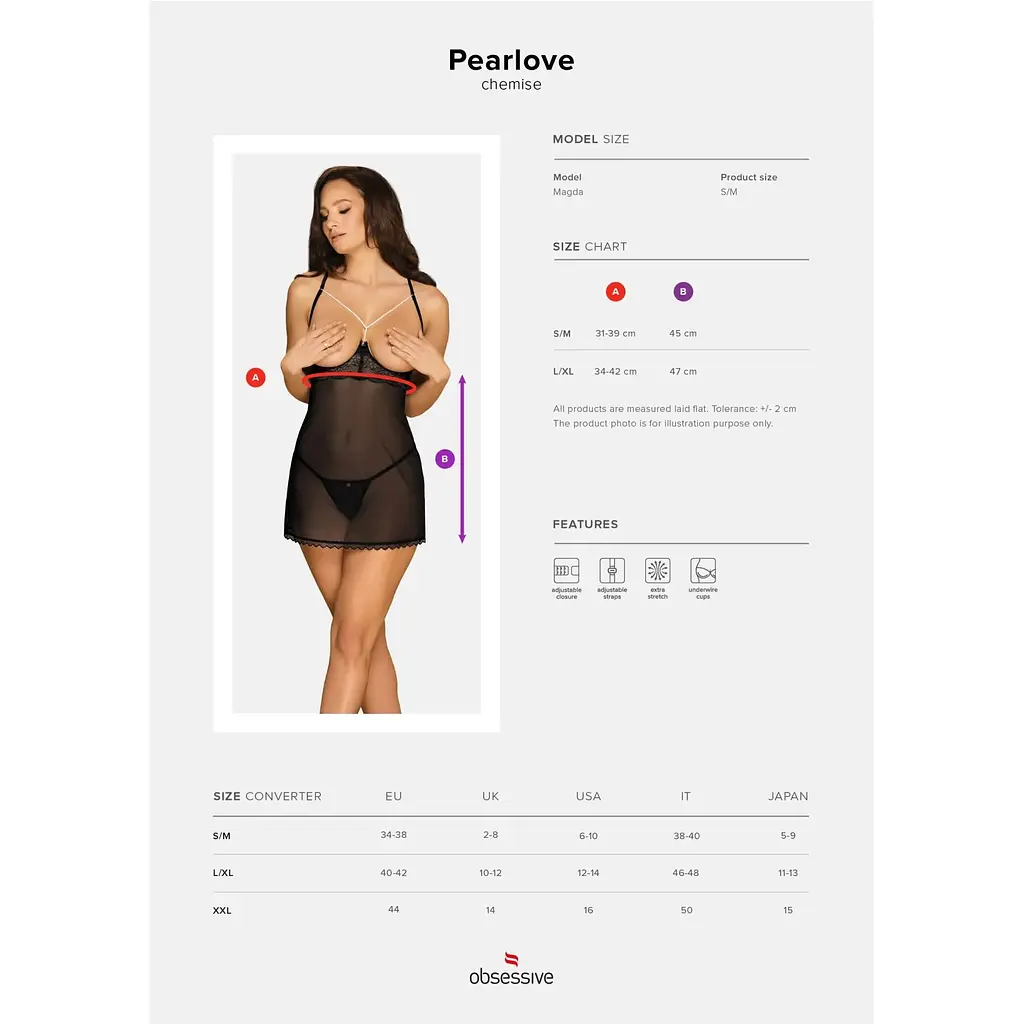 Прозора сорочка з відкритими грудьми Obsessive Pearlove chemise & Thong Black S/M, трусики - фото 5
