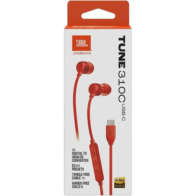 Наушники проводные JBL T310C USB-C красные - фото 5
