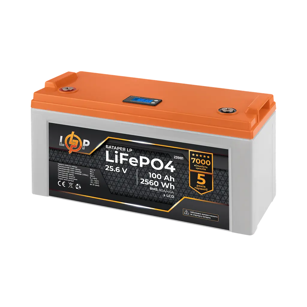 Аккумулятор LP LiFePO4 25,6V - 100 Ah (2560Wh) (BMS 80A/40А) пластик - фото 2