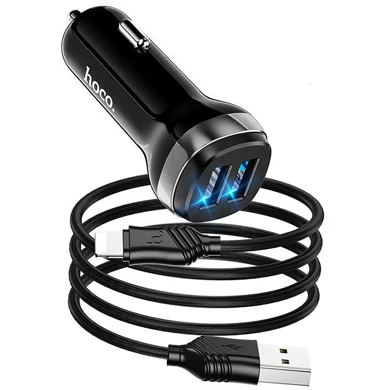 Автомобільний зарядний пристрій Hoco Z40 2USB 2.4A Lightning Чорний (Оригінал) - фото 2