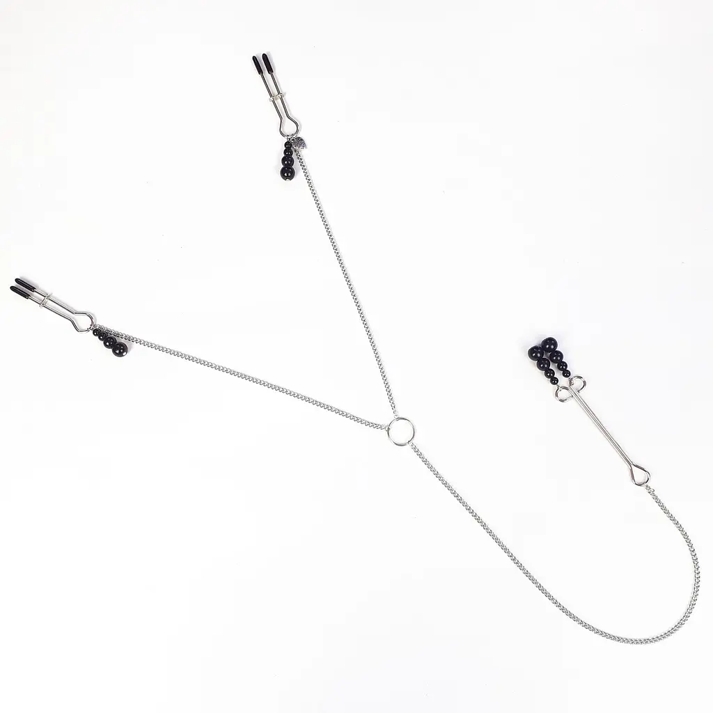 Затискачі для сосків та клітора з чорними намистинами Art of Sex - Nipple and clit clamps black Pearl - фото 2