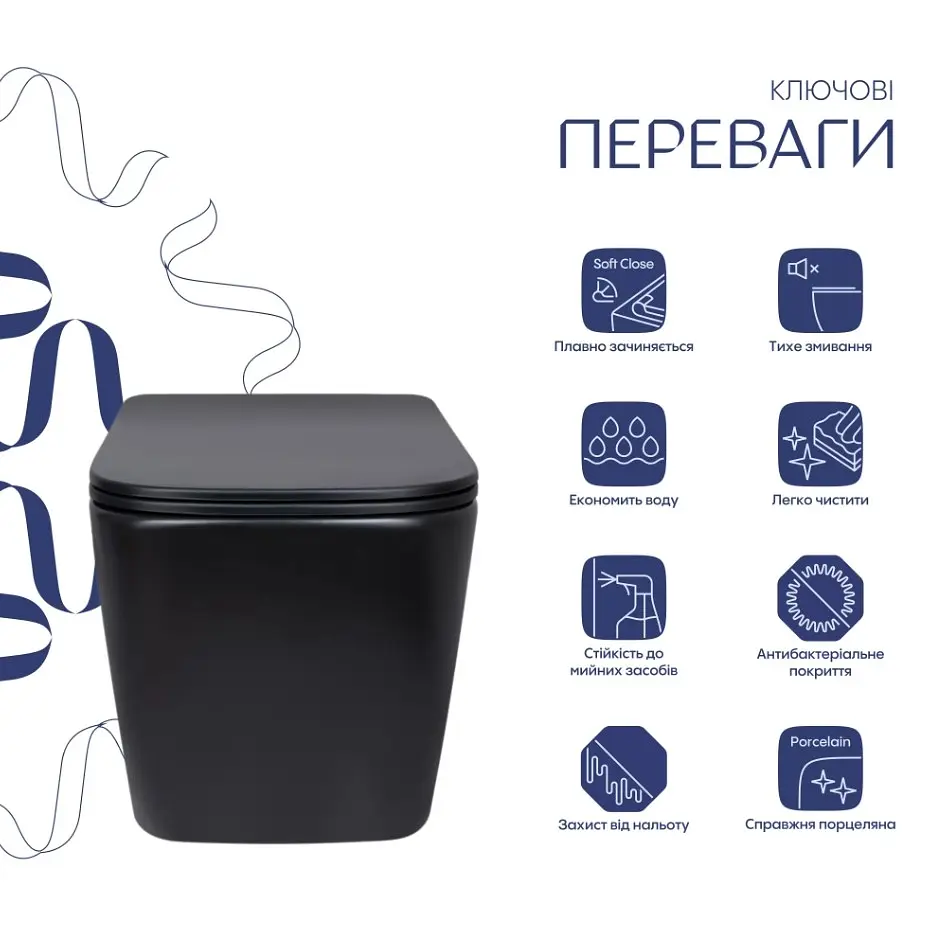 Унітаз підвісний Qtap Tern New Ultra Quiet, з сидінням Slim Duroplast/ Soft-close/ Quick Release QT17332303ASMB - фото 2