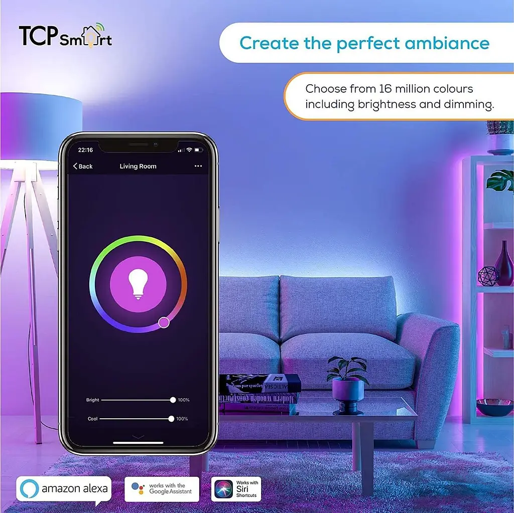 Светодиодная лампа TCP Smart Wi-Fi классическая E27 цвет регулируется белый и изменение цвета затемняется - фото 3