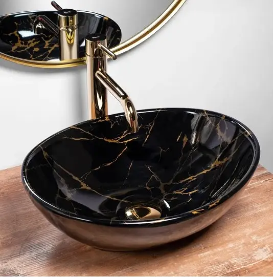 Умивальник Rea Sofia 41x34,5 black marble shiny (REA-U5611), Глянцева - фото 4