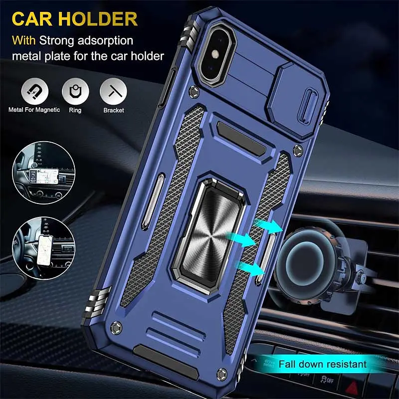 Ударостійкий чохол Camshield Army Ring для Apple iPhone X / XS (5.8) Синій / Navy - фото 3