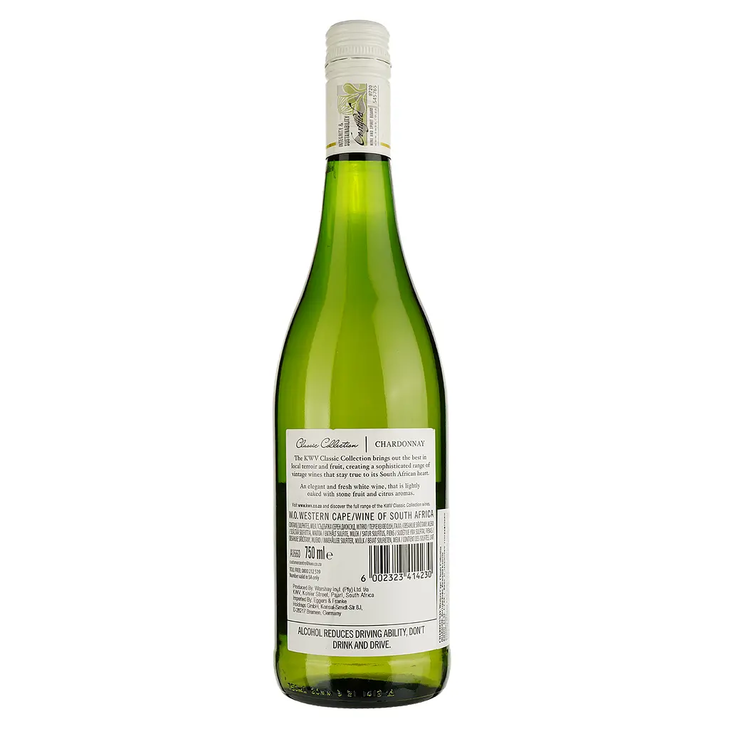 Вино KWV Classic Collection Chardonnay, белое, сухое, 11-14,5%, 0,75 л - фото 2