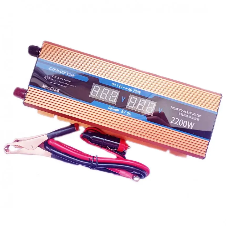 Инвертор напряжения Carmaer Power Inverter 027 модифицированная синусоида Gold 1 розетка 1 USB экран с 12V на 220V 2200W (11069) - фото 4