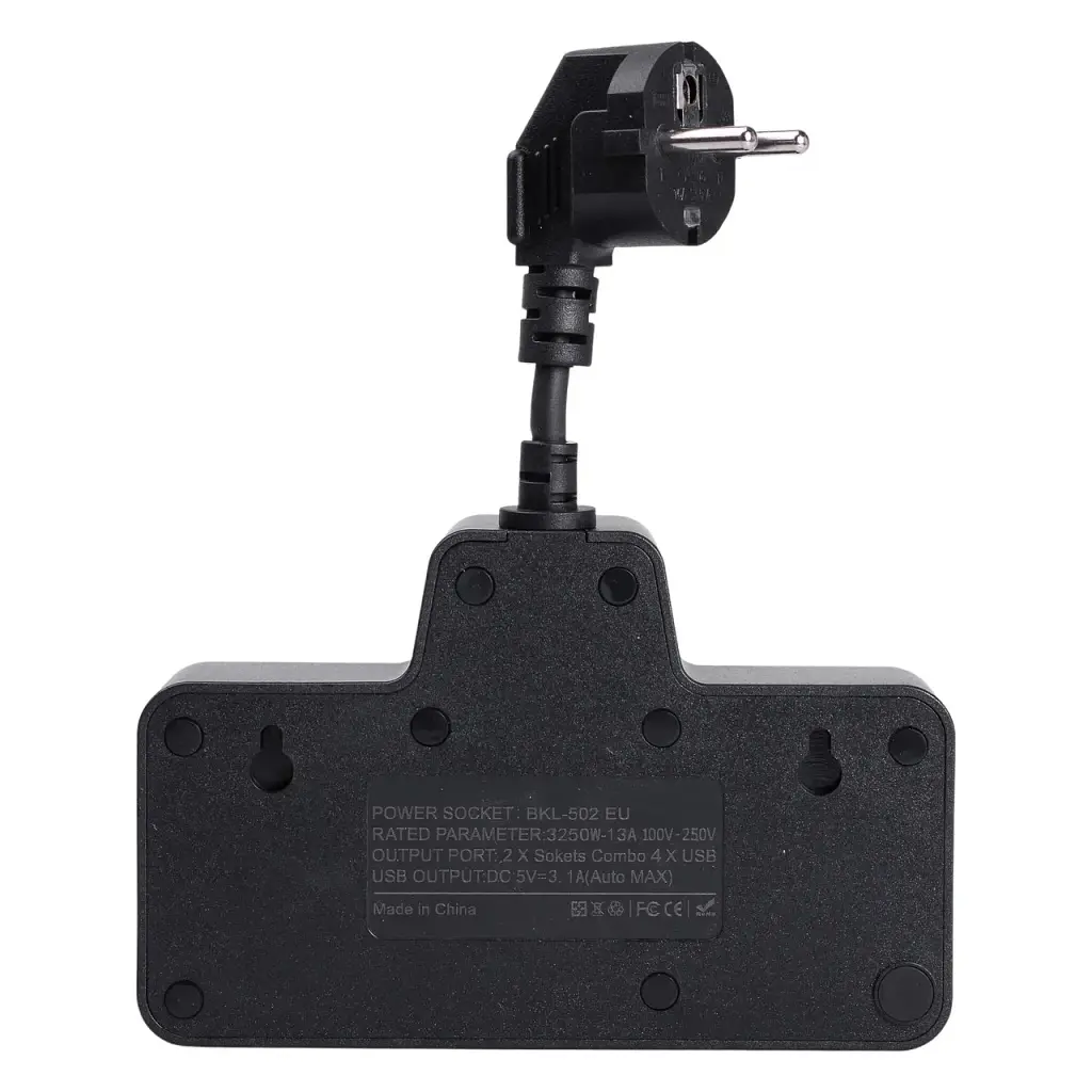 Сетевой фильтр-разветвитель Yiwu HP-5-18 SNAILS BKL-502 EU на 2 розетки LED 4 USB черный  - фото 6