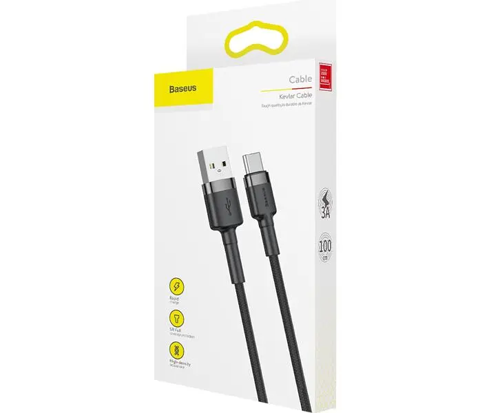 Кабель Baseus Cafule Cable USB for Type-C 3A 1 м Gray/Black (CATKLF-BG1) - фото 6