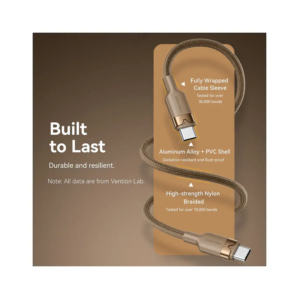 Дата кабель USB-C to USB-C 1.0m 3A aluminum gold Vention (TRDJF) - фото 8