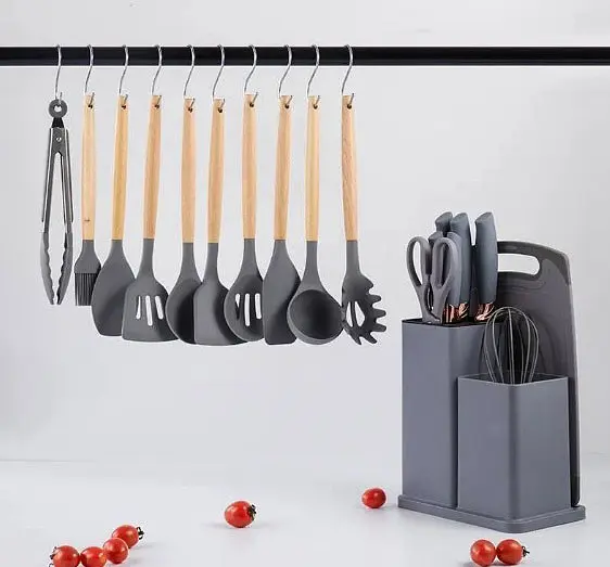 Набір кухонного приладдя A-plus Kitchenware Set набір силіконовий з дощечкою Сірий - фото 4
